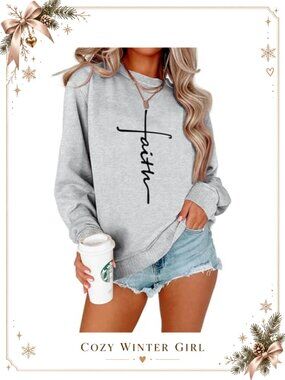 Plus Size Faith Graphic Sweatshirt Crewneck Long Sleeve Casual Pullover